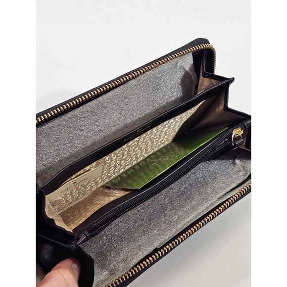 KSD Kate Spade New York Striped Patent Leather Zip Around Wallet Black & Cream - Picture 4 of 7